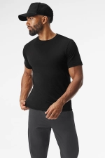 ALO YOGA CONQUER REFORM CREWNECK SHORT SLEEVE - BLACK