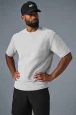 ALO YOGA DOUBLE TAKE SHORT SLEEVE - ATHLETIC HEATHER GREY