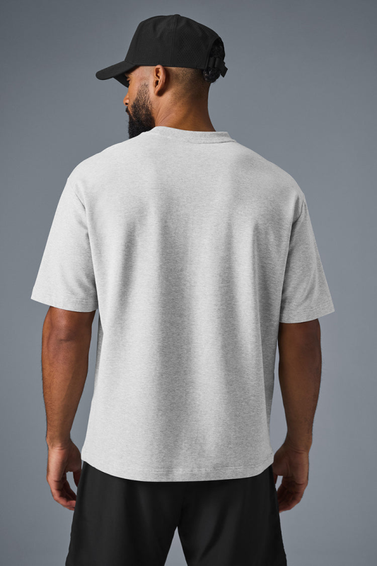 ALO YOGA DOUBLE TAKE SHORT SLEEVE - ATHLETIC HEATHER GREY