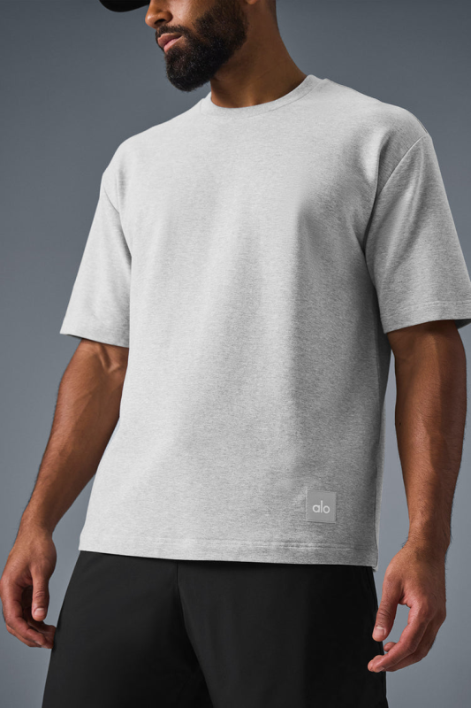 ALO YOGA DOUBLE TAKE SHORT SLEEVE - ATHLETIC HEATHER GREY