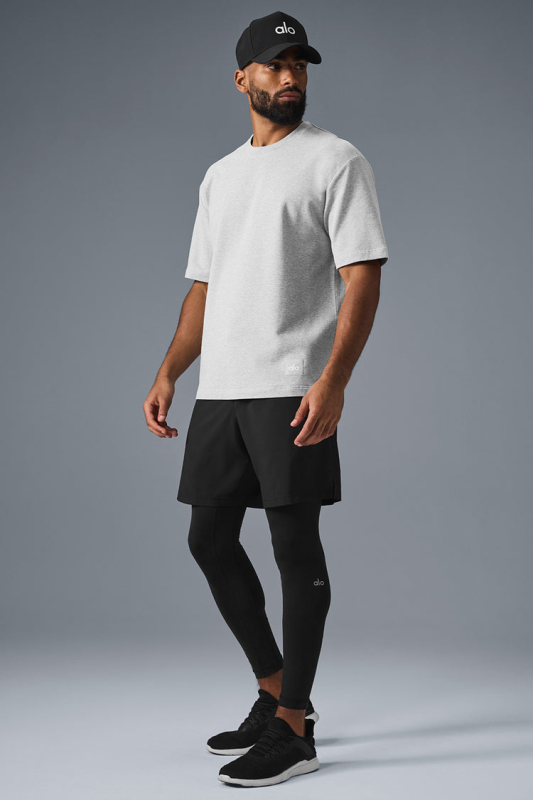 ALO YOGA DOUBLE TAKE SHORT SLEEVE - ATHLETIC HEATHER GREY