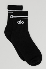 ALO YOGA UNISEX HALF-CREW THROWBACK SOCK - BLACK WHITE