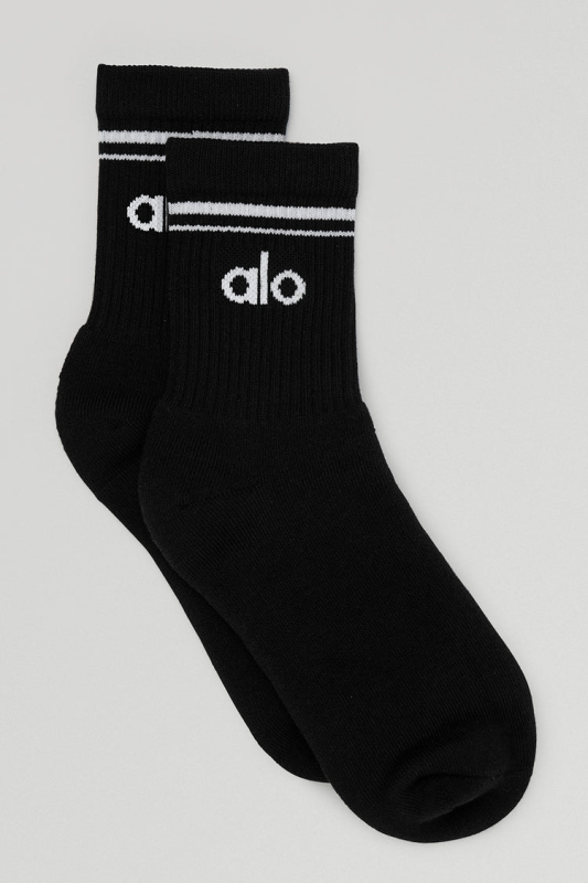 ALO YOGA UNISEX HALF-CREW THROWBACK SOCK - BLACK WHITE