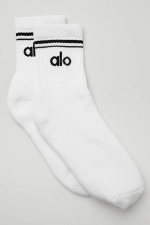 ALO YOGA UNISEX HALF-CREW THROWBACK SOCK - WHITE BLACK