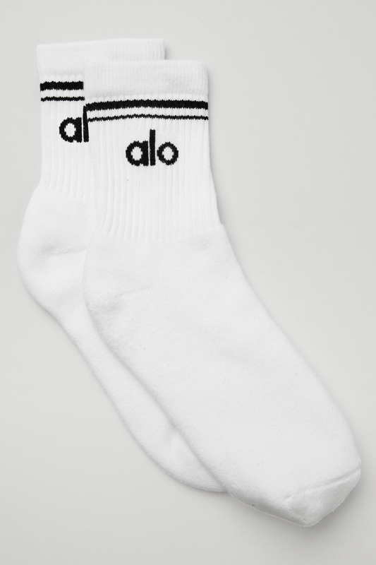 ALO YOGA UNISEX HALF-CREW THROWBACK SOCK - WHITE BLACK