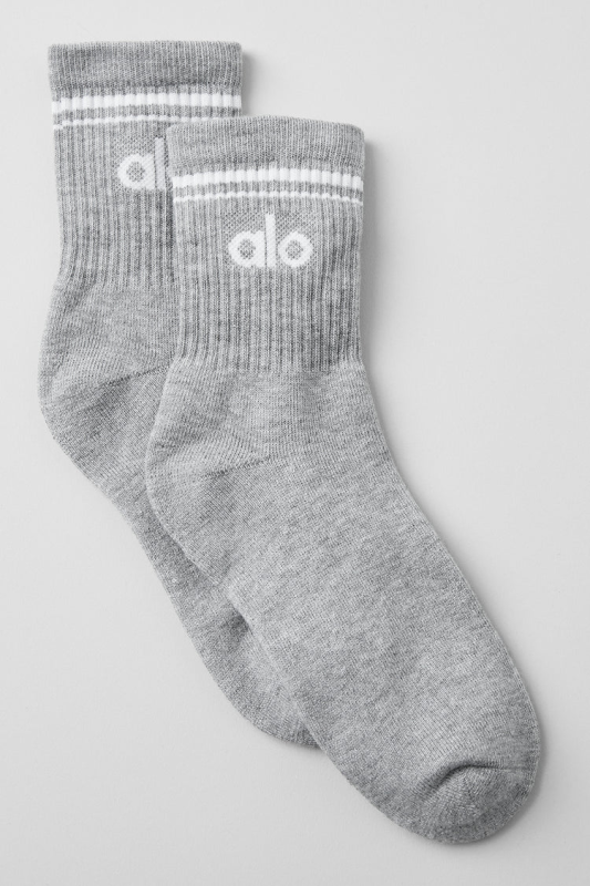 ALO YOGA UNISEX HALF-CREW THROWBACK SOCK- ATHLETIC HEATHER GREY WHITE