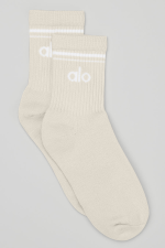 ALO YOGA UNISEX HALF-CREW THROWBACK SOCK - BONE WHITE