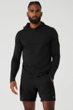ALO YOGA CONQUER REFORM LONG SLEEVE WITH HOOD - BLACK