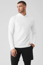 ALO YOGA CONQUER REFORM LONG SLEEVE WITH HOOD - WHITE