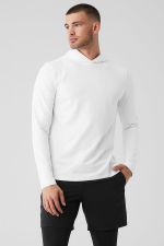 ALO YOGA CONQUER REFORM LONG SLEEVE WITH HOOD - WHITE