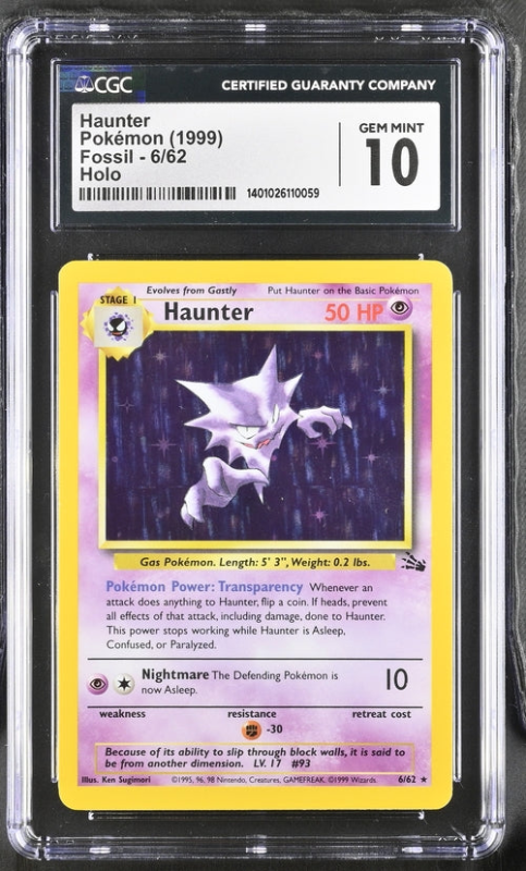 CASH CARDS UNLIMITED HAUNTER 6/62 FOSSIL - 1999 POKEMON - CGC 10