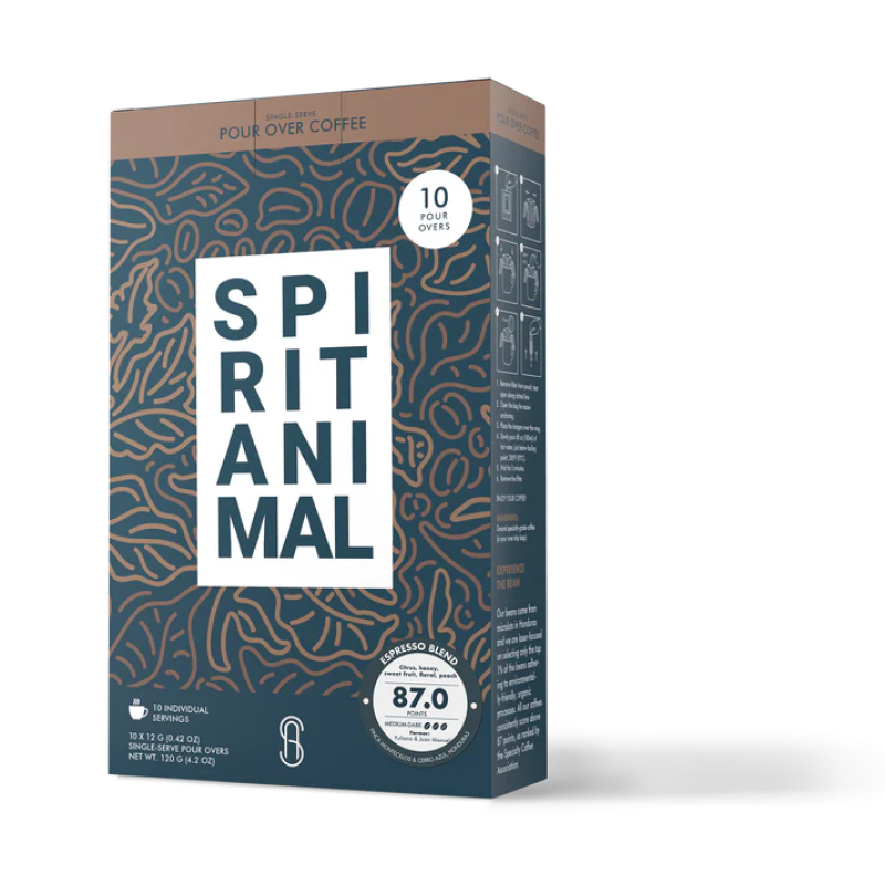SPIRIT ANIMAL COFFEE SINGLE-USE POUR-OVER DRIP BAGS - ESPRESSO BLEND (BOX OF 10 BAGS)
