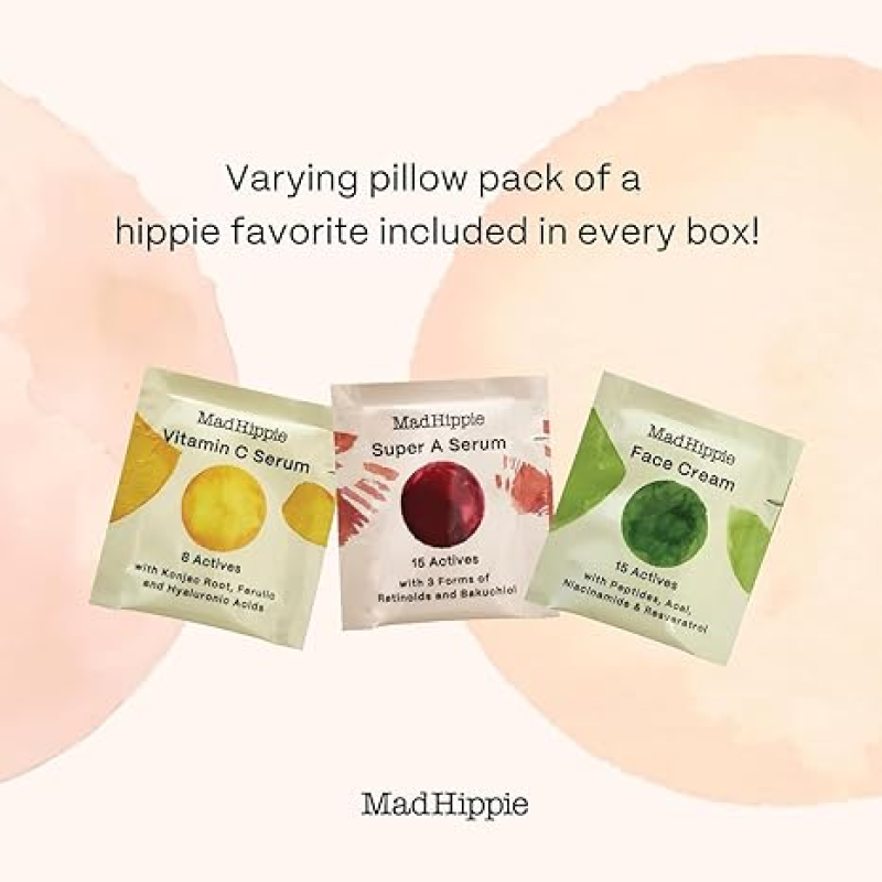 MAD HIPPIE SUPER A RETINOL SERUM FOR FACE – POTENT SKIN REPAIR & ANTI-AGING SERUM WITH 3 RETINOIDS, BAKUCHIOL + HYDRATING HYALURONIC ACID, 1.02 OZ + SKIN CARE PILLOW PACK