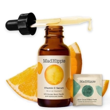 MAD HIPPIE VITAMIN C FACE SERUM – SKIN-BRIGHTENING, HYDRATING SERUM WITH HYALURONIC ACID, FERULIC ACID & VITAMIN E (1.02 OZ) + SKIN CARE PILLOW PACK