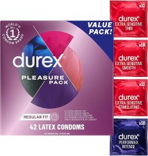 DUREX PLEASURE PACK ASSORTED CONDOMS, NATURAL RUBBER LATEX CONDOMS FOR MEN