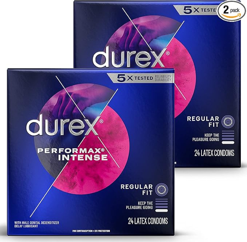 DUREX PERFORMAX INTENSE NATURAL RUBBER LATEX ULTRA FINE RIBBED CONDOMS, REGULAR FIT, 48