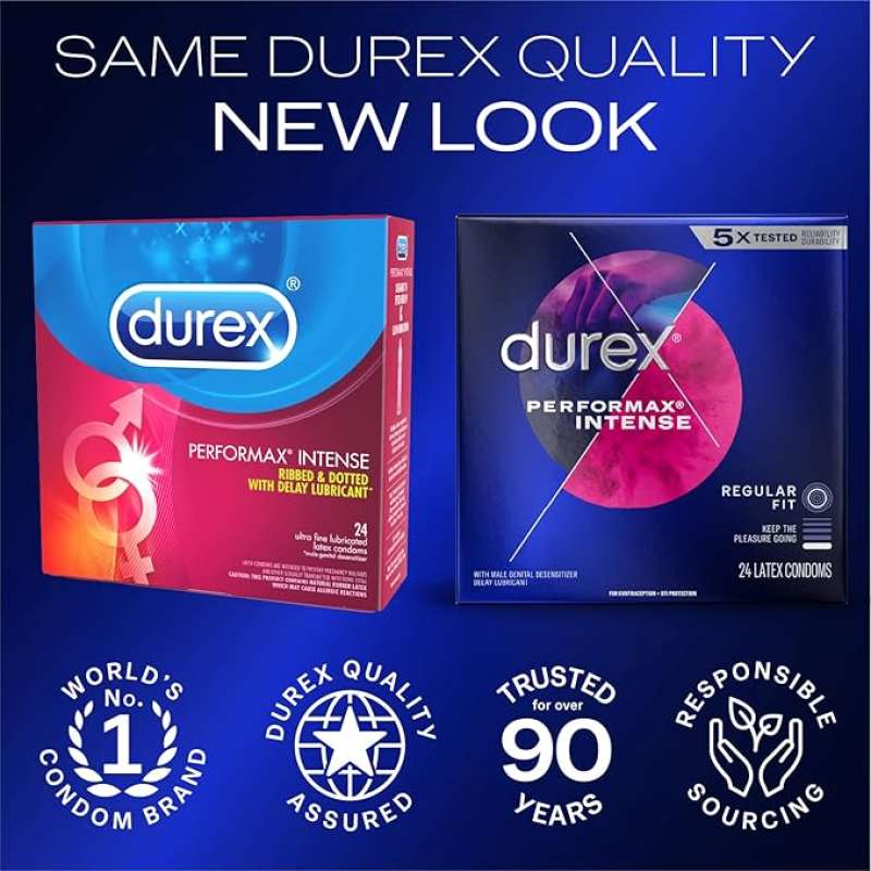 DUREX PERFORMAX INTENSE NATURAL RUBBER LATEX ULTRA FINE RIBBED CONDOMS, REGULAR FIT, 48