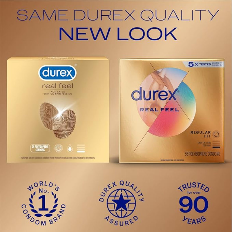 DUREX CONDOMS FOR SEX, NON LATEX AVANTI BARE REAL FEEL LUBRICATED, REGULAR FIT FOR MEN WITH NATURAL ON SKIN FEELING