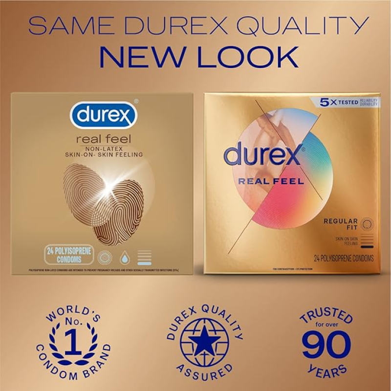 DUREX AVANTI BARE REAL FEEL LUBRICATED CONDOMS, 24 COUNT, NON LATEX CONDOMS FOR MEN WITH NATURAL SKIN ON SKIN FEELING