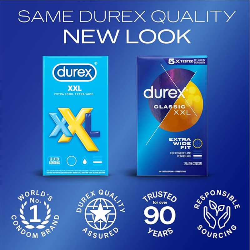 DUREX CONDOM XXL LONGER & WIDER NATURAL LATEX CONDOMS