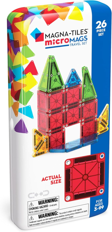 MAGNA-TILES MICROMAGS 26-PIECE TRAVEL MAGNETIC CONSTRUCTION SET – BOLD COLORS, THE ORIGINAL MAGNETIC BUILDING BRAND