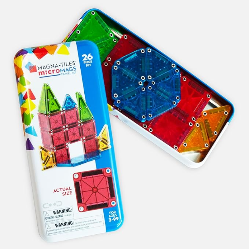 MAGNA-TILES MICROMAGS 26-PIECE TRAVEL MAGNETIC CONSTRUCTION SET – BOLD COLORS, THE ORIGINAL MAGNETIC BUILDING BRAND