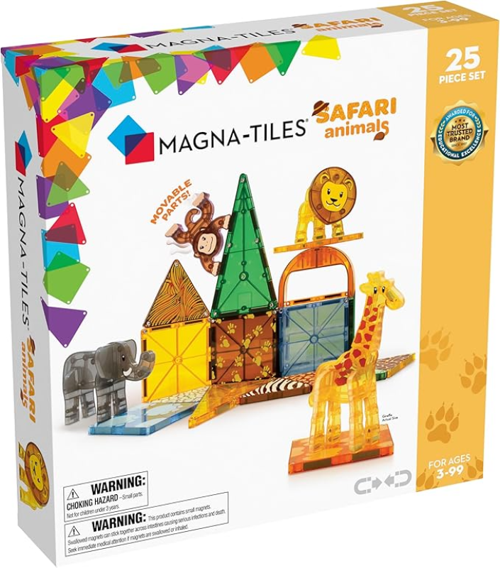MAGNA-TILES SAFARI ANIMALS 25-PIECE MAGNETIC CONSTRUCTION SET, THE ORIGINAL MAGNETIC BUILDING BRAND