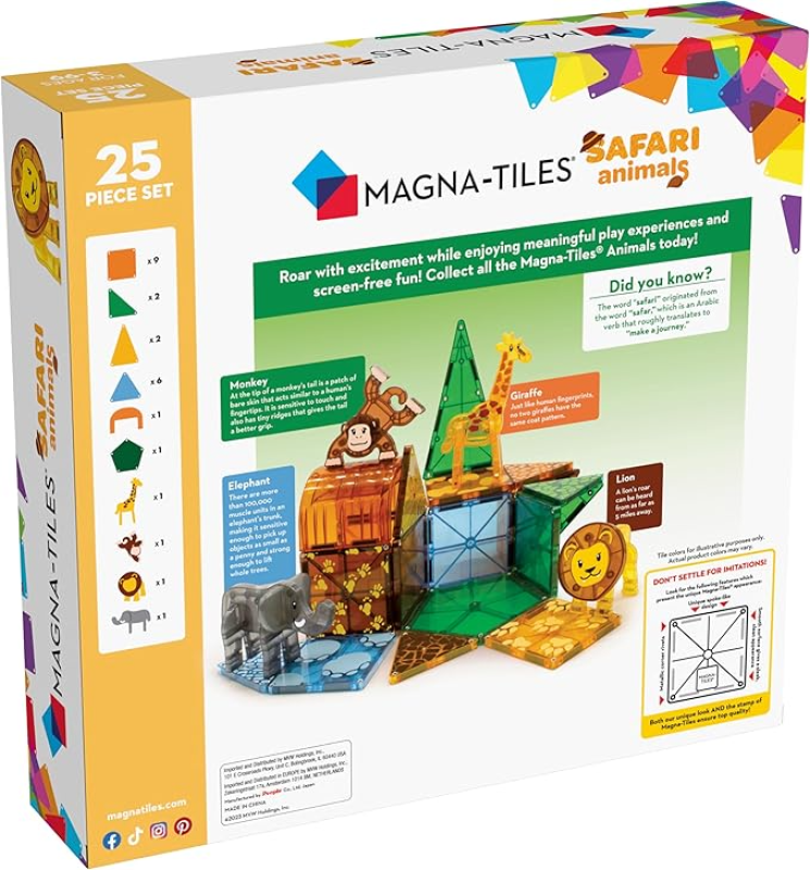 MAGNA-TILES SAFARI ANIMALS 25-PIECE MAGNETIC CONSTRUCTION SET, THE ORIGINAL MAGNETIC BUILDING BRAND