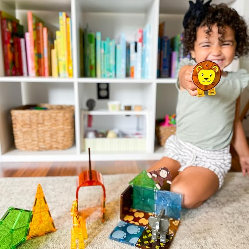 MAGNA-TILES SAFARI ANIMALS 25-PIECE MAGNETIC CONSTRUCTION SET, THE ORIGINAL MAGNETIC BUILDING BRAND