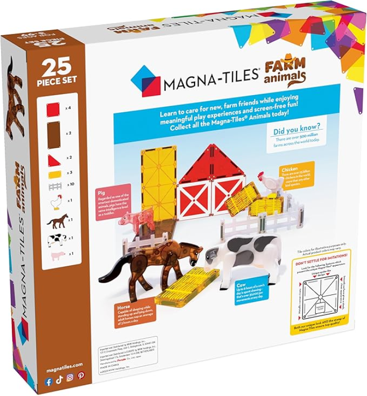 MAGNA-TILES FARM ANIMALS 25-PIECE MAGNETIC CONSTRUCTION SET, THE ORIGINAL MAGNETIC BUILDING BRAND