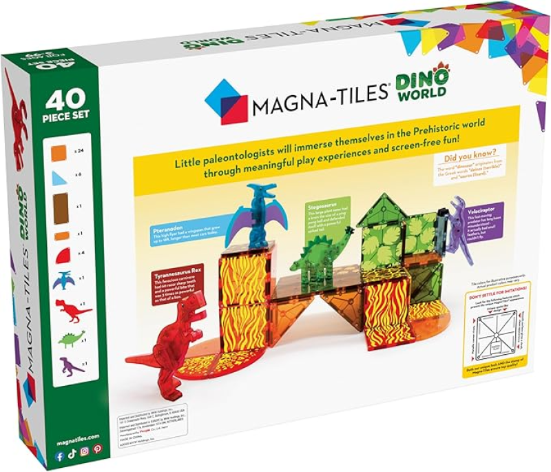 MAGNA-TILES DINO WORLD 40-PIECE MAGNETIC CONSTRUCTION SET, THE ORIGINAL MAGNETIC BUILDING BRAND