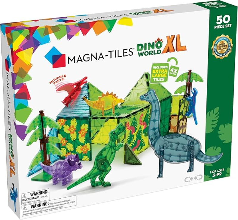 MAGNA-TILES DINO WORLD XL 50-PIECE MAGNETIC CONSTRUCTION SET, THE ORIGINAL MAGNETIC BUILDING BRAND