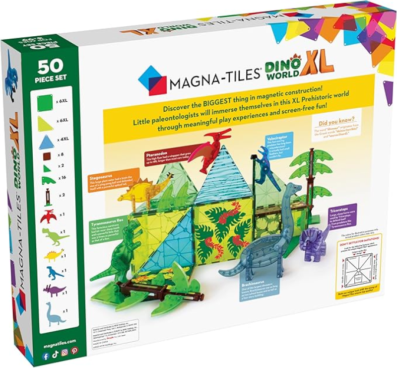 MAGNA-TILES DINO WORLD XL 50-PIECE MAGNETIC CONSTRUCTION SET, THE ORIGINAL MAGNETIC BUILDING BRAND