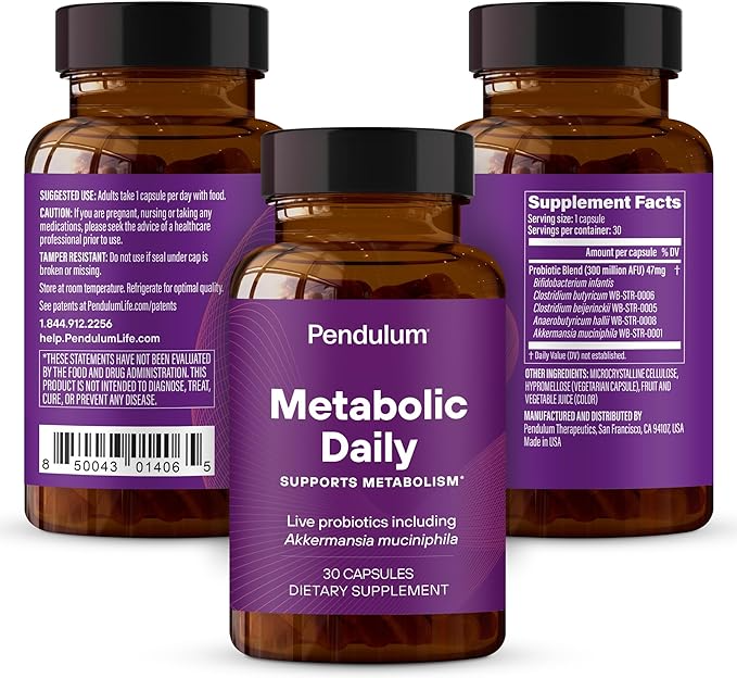PENDULUM METABOLIC DAILY - MULTI-STRAIN PROBIOTIC WITH AKKERMANSIA MUCINIPHILA TO SUPPORT METABOLISM AND SUSTAIN ENERGY LEVELS - FOR WOMEN AND MEN - 30 CAPSULES (1 PACK)