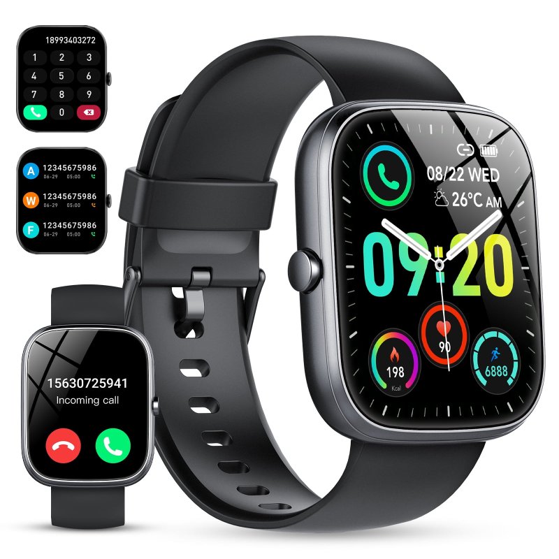 IP68 WATERPROOF SMART WATCH 100+ SPORTS MODES 1.91-INCH FITNESS TRACKER BLUETOOTH CALL FOR ANDROID IPHONE WOMEN MEN GIFT BLACK