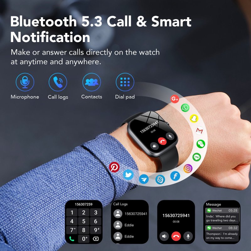 IP68 WATERPROOF SMART WATCH 100+ SPORTS MODES 1.91-INCH FITNESS TRACKER BLUETOOTH CALL FOR ANDROID IPHONE WOMEN MEN GIFT BLACK
