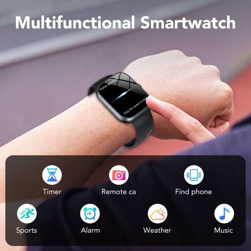 IP68 WATERPROOF SMART WATCH 100+ SPORTS MODES 1.91-INCH FITNESS TRACKER BLUETOOTH CALL FOR ANDROID IPHONE WOMEN MEN GIFT BLACK