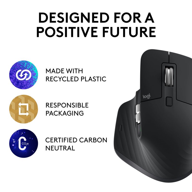 LOGITECH MX MASTER 3S WIRELESS PERFORMANCE MOUSE ERGO 8K DPI QUIET CLICKS USB-C BLACK