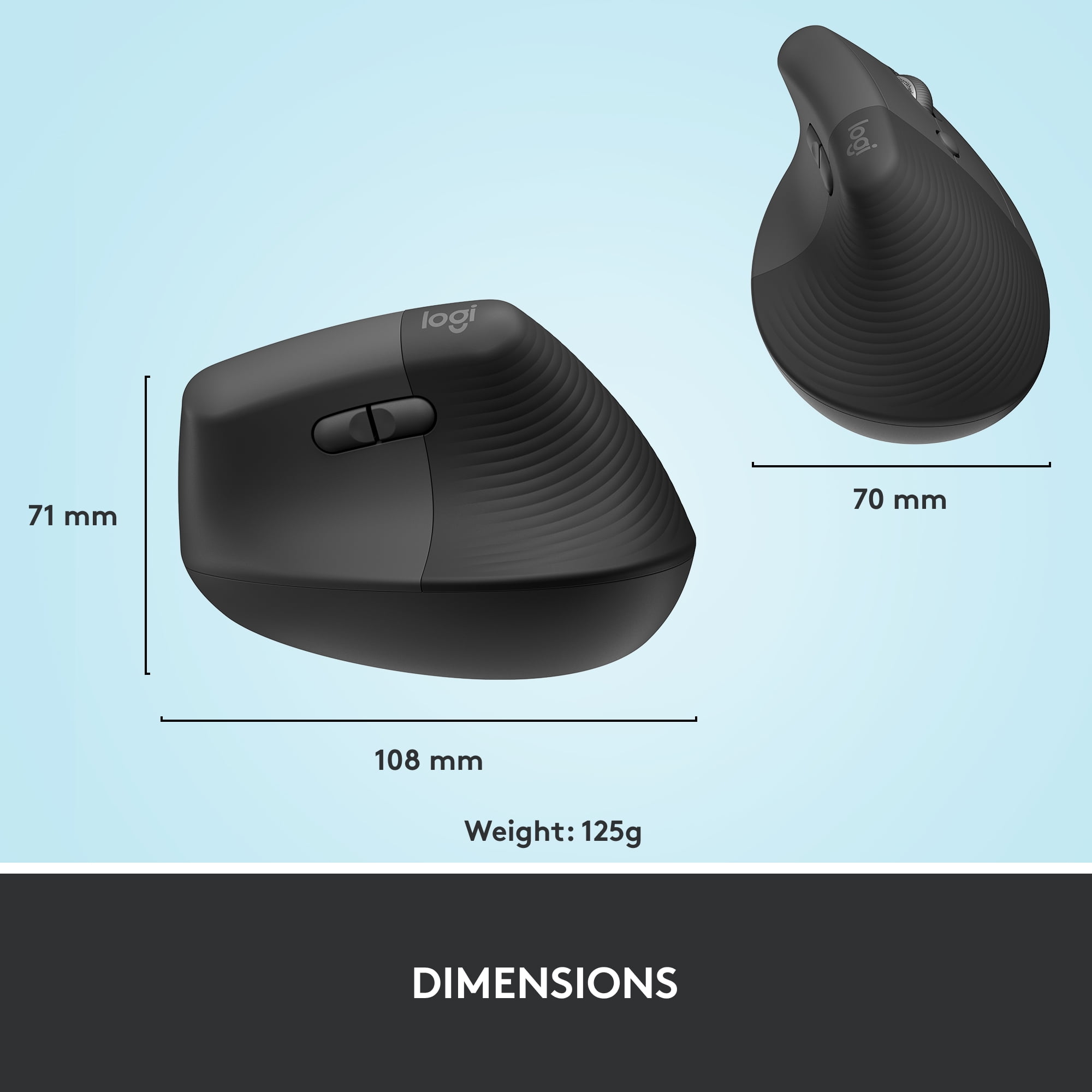 LOGITECH LIFT VERTICAL ERGONOMIC MOUSE WIRELESS BLUETOOTH LOGI BOLT USB RECEIVER GRAPHITE AMSEPTM