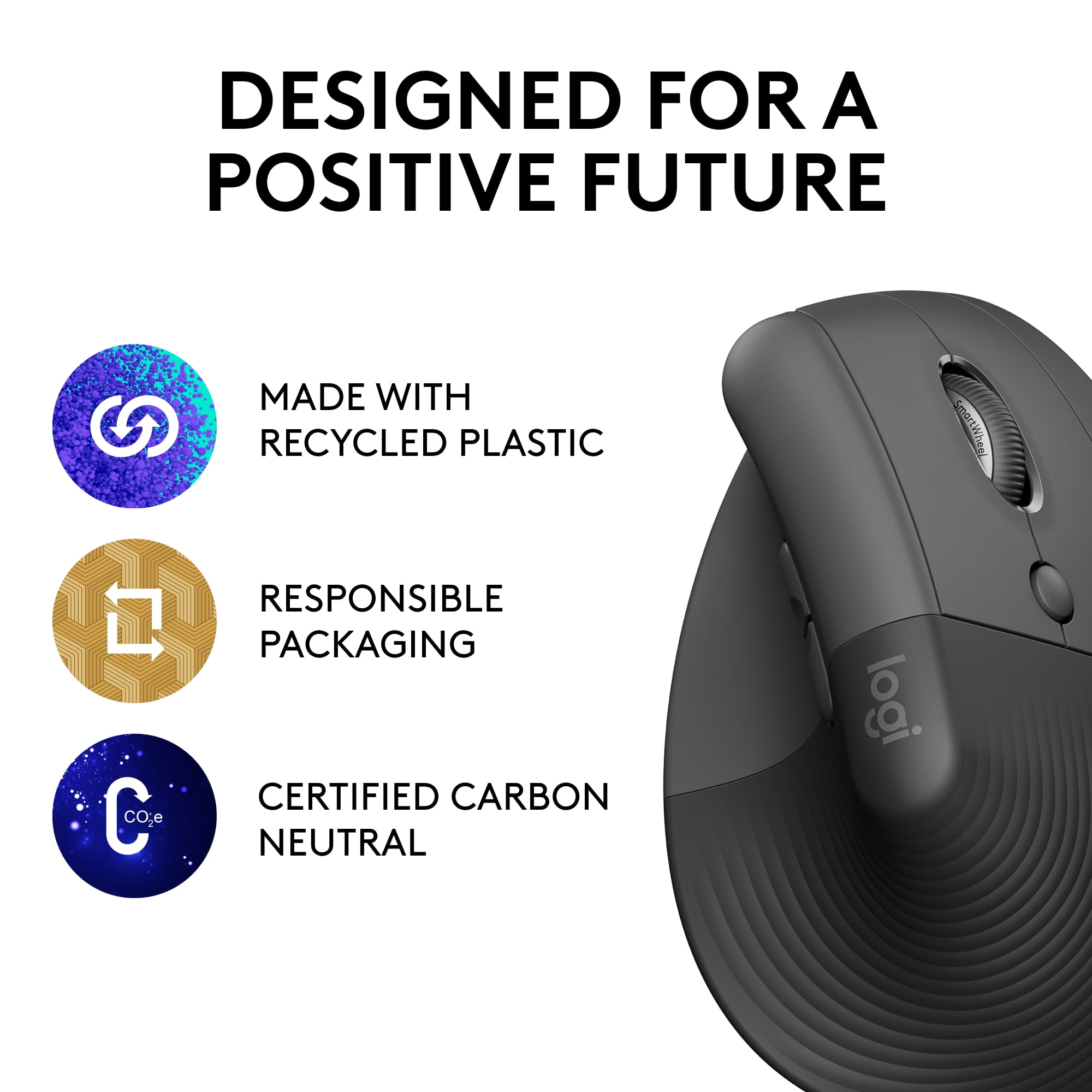 LOGITECH LIFT VERTICAL ERGONOMIC MOUSE WIRELESS BLUETOOTH LOGI BOLT USB RECEIVER GRAPHITE AMSEPTM