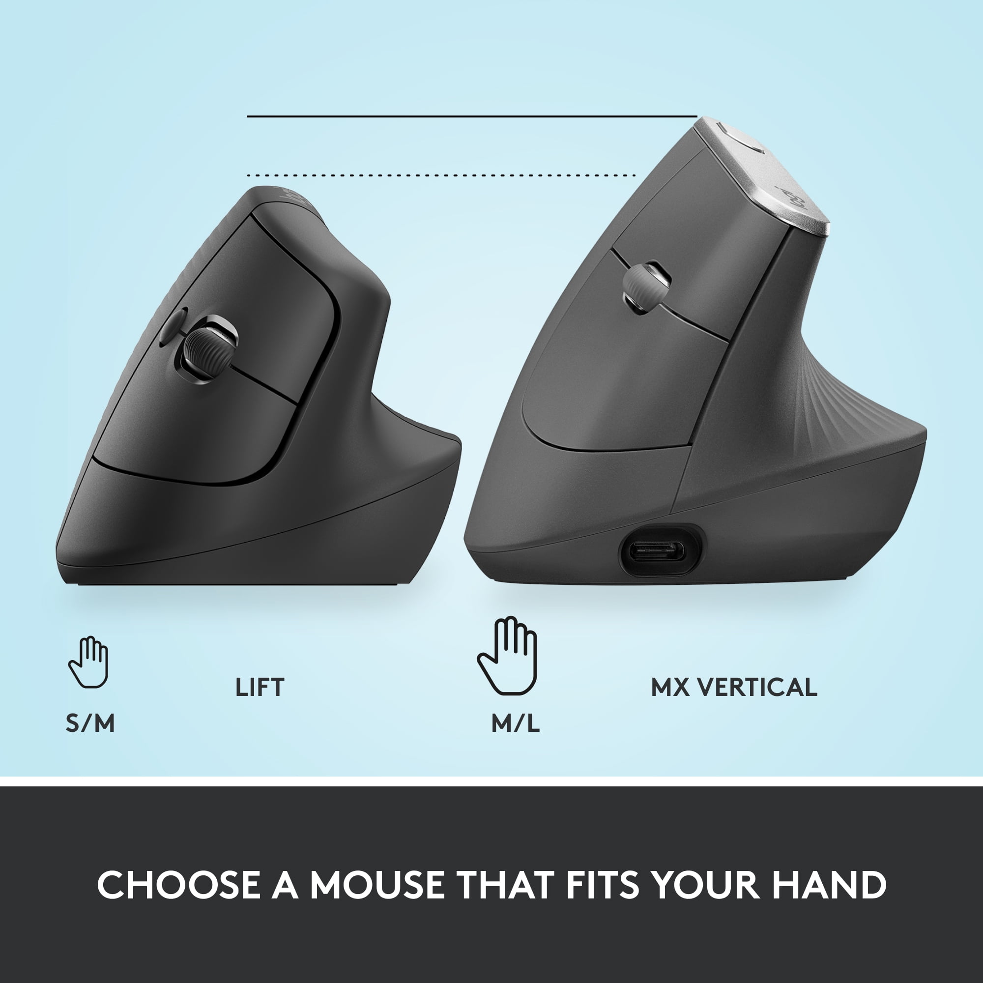 LOGITECH LIFT VERTICAL ERGONOMIC MOUSE WIRELESS BLUETOOTH LOGI BOLT USB RECEIVER GRAPHITE AMSEPTM