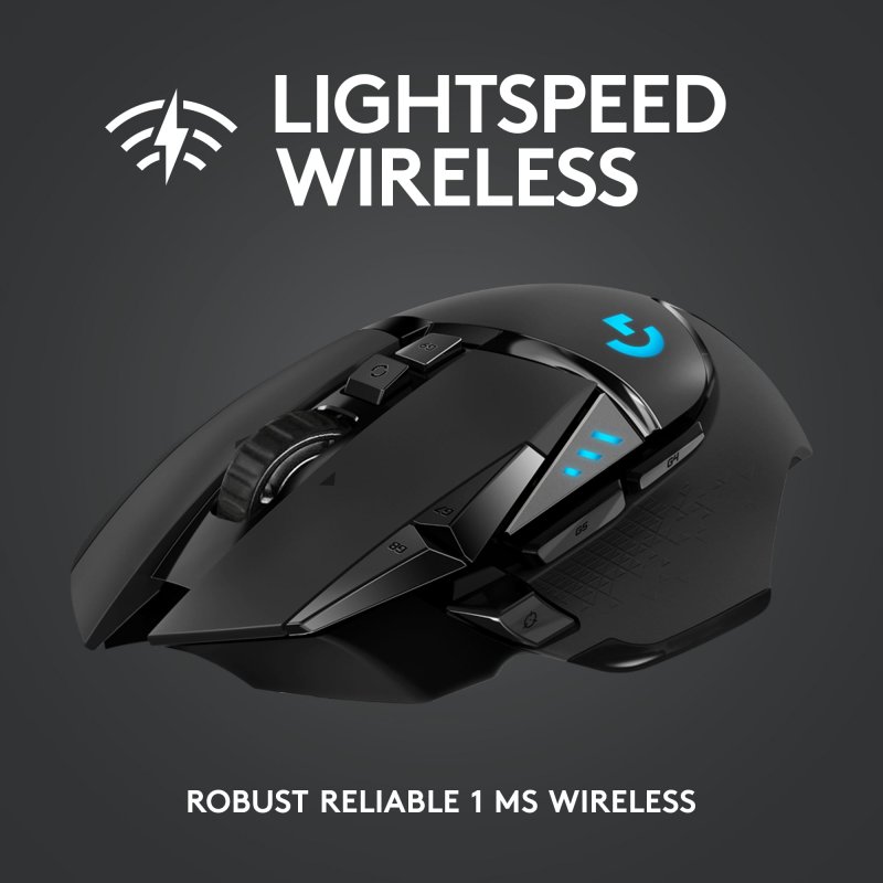 LOGITECH G502 LIGHTSPEED WIRELESS GAMING MOUSE HERO 25K SENSOR 25600 DPI RGB ADJUSTABLE WEIGHTS 11 PROGRAMMABLE BUTTONS LONG BATTERY LIFE ON-BOARD MEMORY COMPATIBLE WITH PC AND MAC