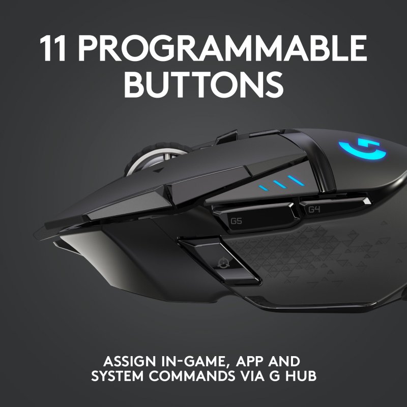 LOGITECH G502 LIGHTSPEED WIRELESS GAMING MOUSE HERO 25K SENSOR 25600 DPI RGB ADJUSTABLE WEIGHTS 11 PROGRAMMABLE BUTTONS LONG BATTERY LIFE ON-BOARD MEMORY COMPATIBLE WITH PC AND MAC