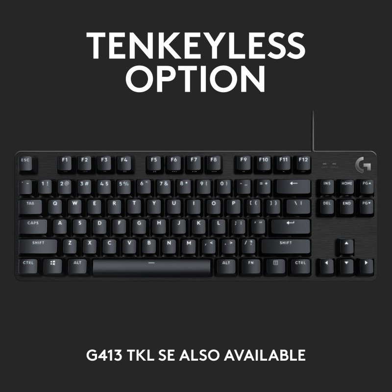 LOGITECH G413 SE GAMING KEYBOARD WITH PBT KEYCAPS AND MECHANICAL SWITCHES - WHITE BACKLIT LED - 6-KEY ROLLOVER ANTI-GHOSTING