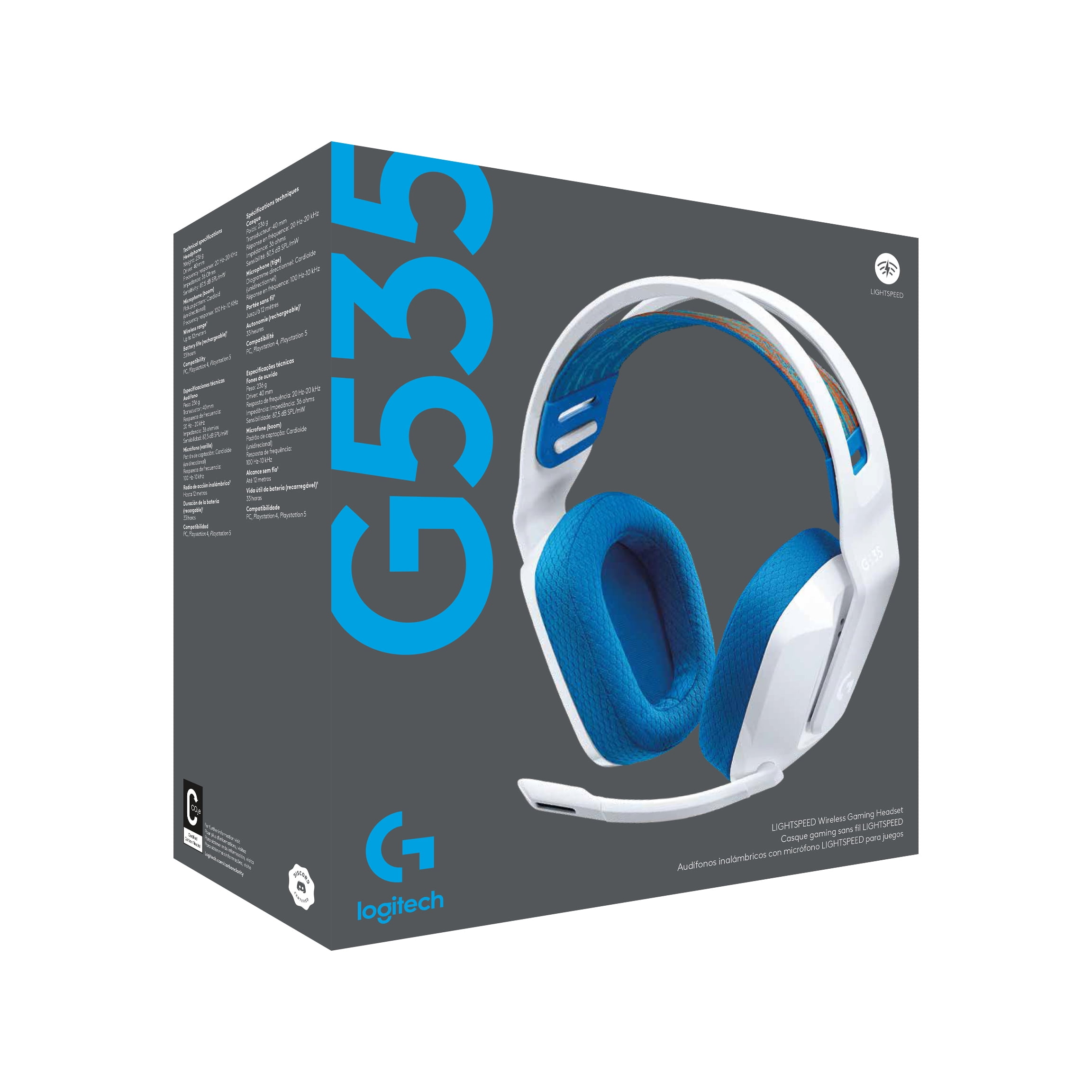 LOGITECH G535 LIGHTSPEED WIRELESS GAMING HEADSET PLUG AND PLAY USB CONNECTION WHITE