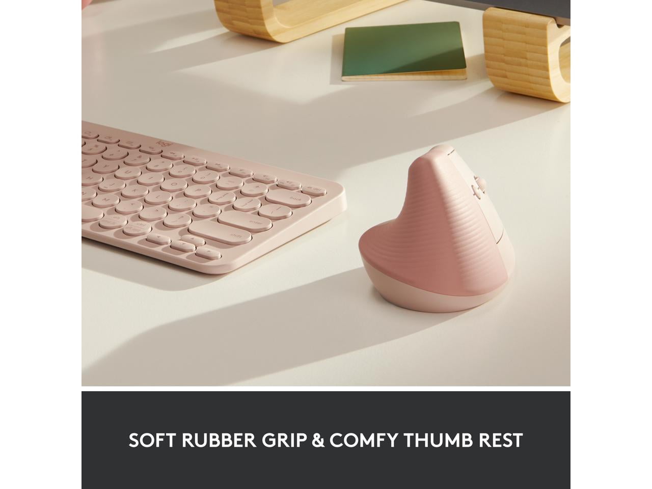 LOGITECH LIFT VERTICAL ERGONOMIC WIRELESS MOUSE LOGI BOLT USB RECEIVER QUIET CLICKS 4 BUTTONS WINDOWS MACOS IPADOS LAPTOP PC ROSE