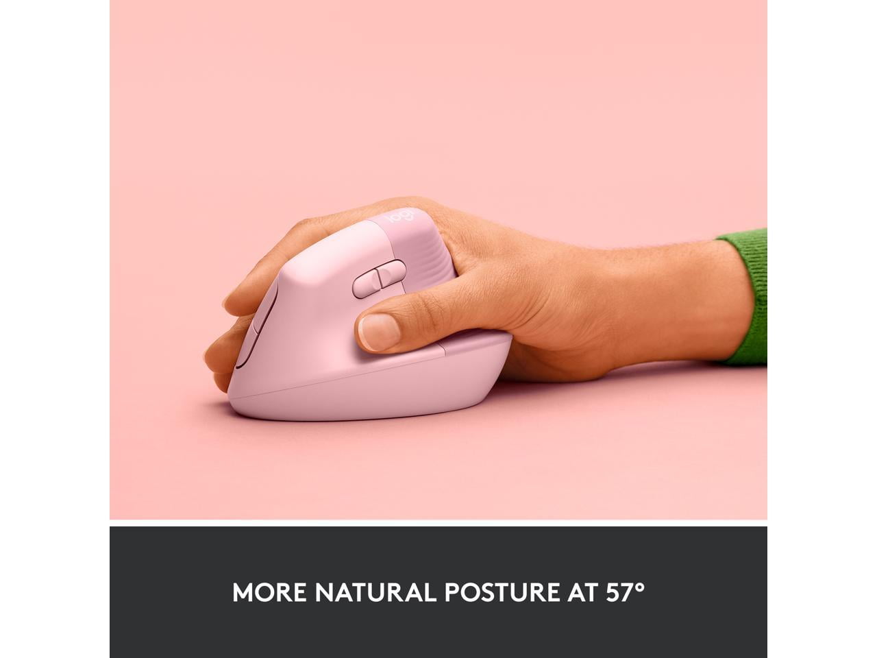 LOGITECH LIFT VERTICAL ERGONOMIC WIRELESS MOUSE LOGI BOLT USB RECEIVER QUIET CLICKS 4 BUTTONS WINDOWS MACOS IPADOS LAPTOP PC ROSE