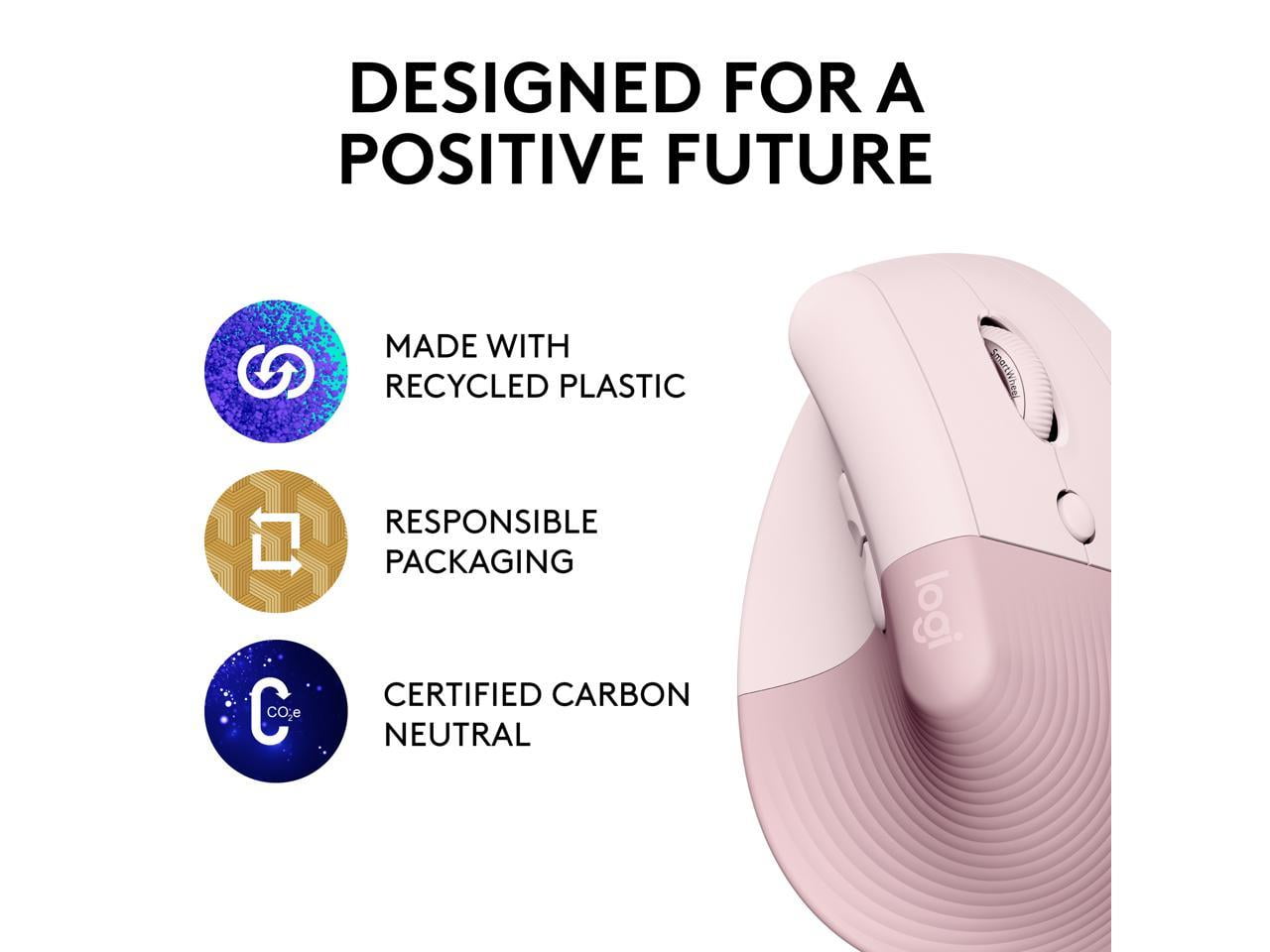 LOGITECH LIFT VERTICAL ERGONOMIC WIRELESS MOUSE LOGI BOLT USB RECEIVER QUIET CLICKS 4 BUTTONS WINDOWS MACOS IPADOS LAPTOP PC ROSE