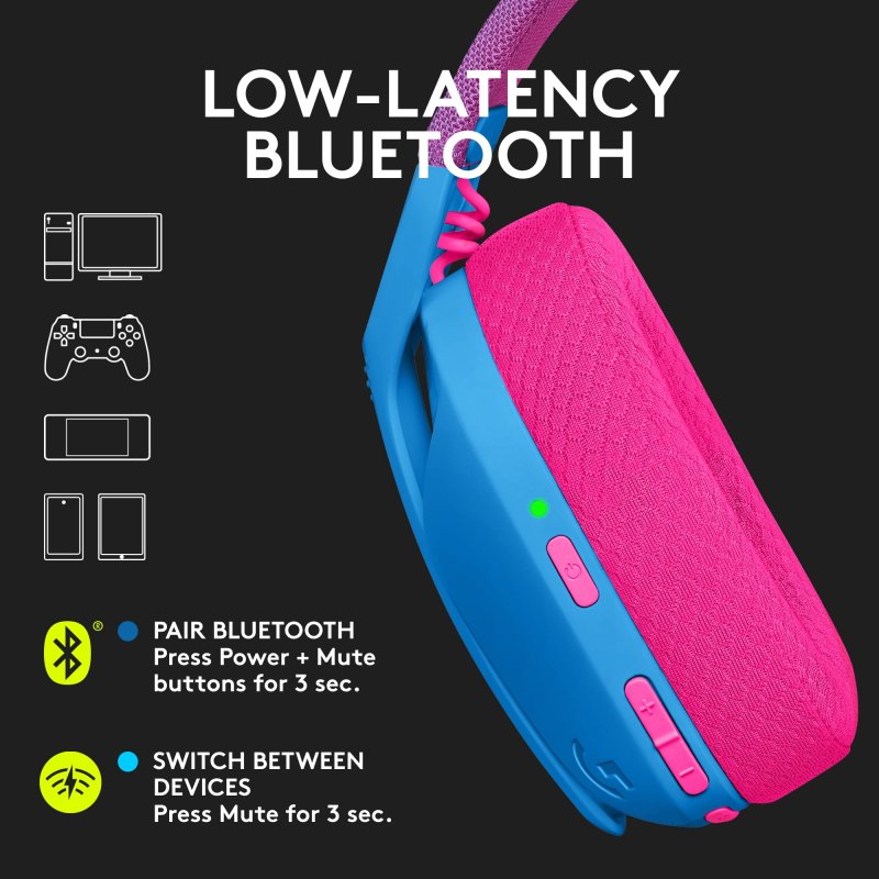 LOGITECH G435 LIGHTSPEED WIRELESS GAMING HEADSET BLUE RASPBERRY