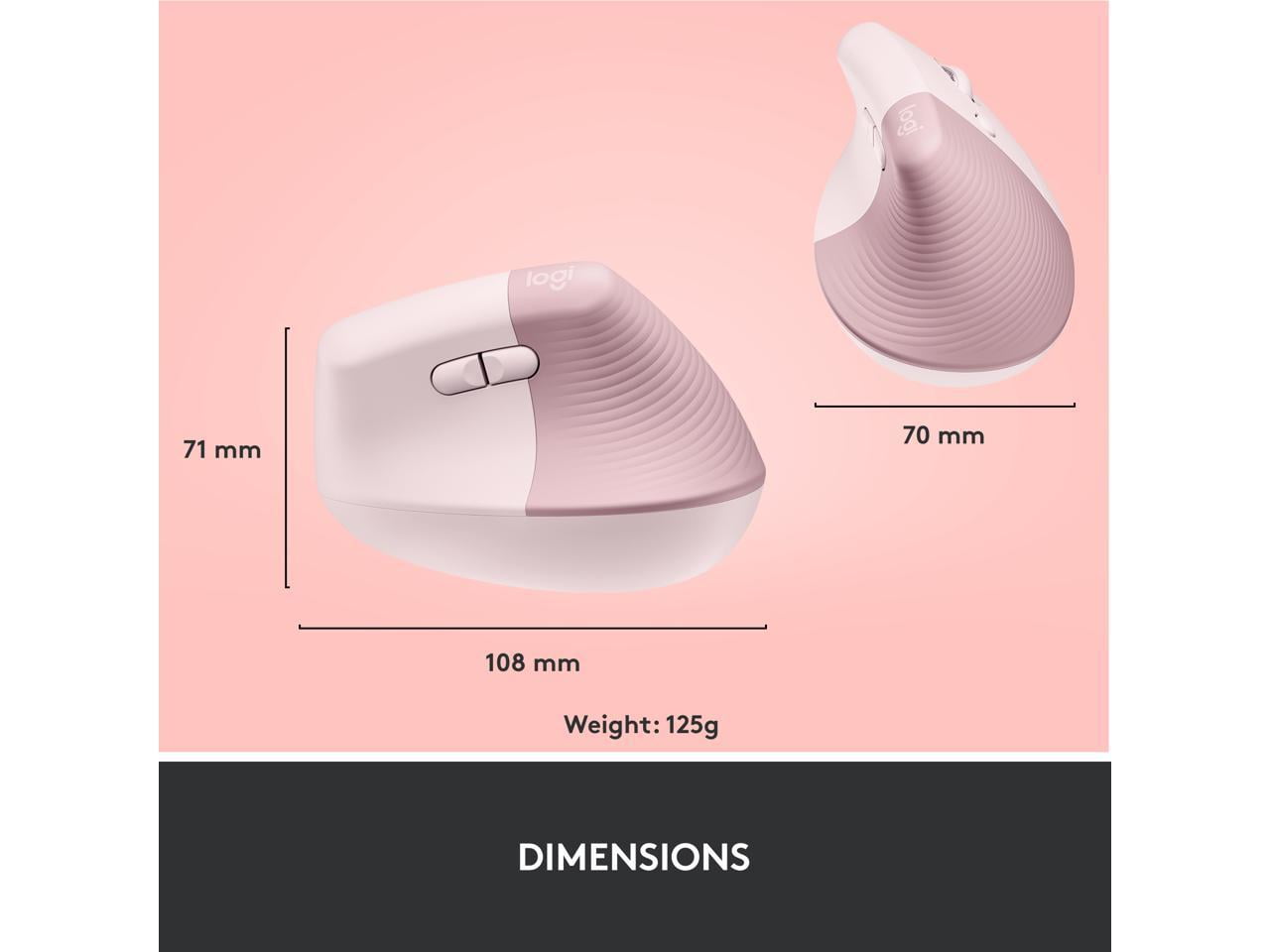 LOGITECH LIFT VERTICAL ERGONOMIC WIRELESS MOUSE LOGI BOLT USB RECEIVER QUIET CLICKS 4 BUTTONS WINDOWS MACOS IPADOS LAPTOP PC ROSE